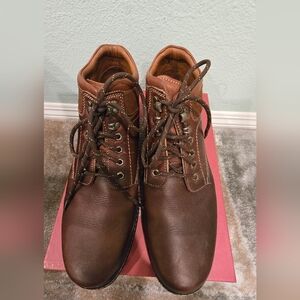 Johnston & Murphy Brown Leather Ankle Boots with Lace-Up Design